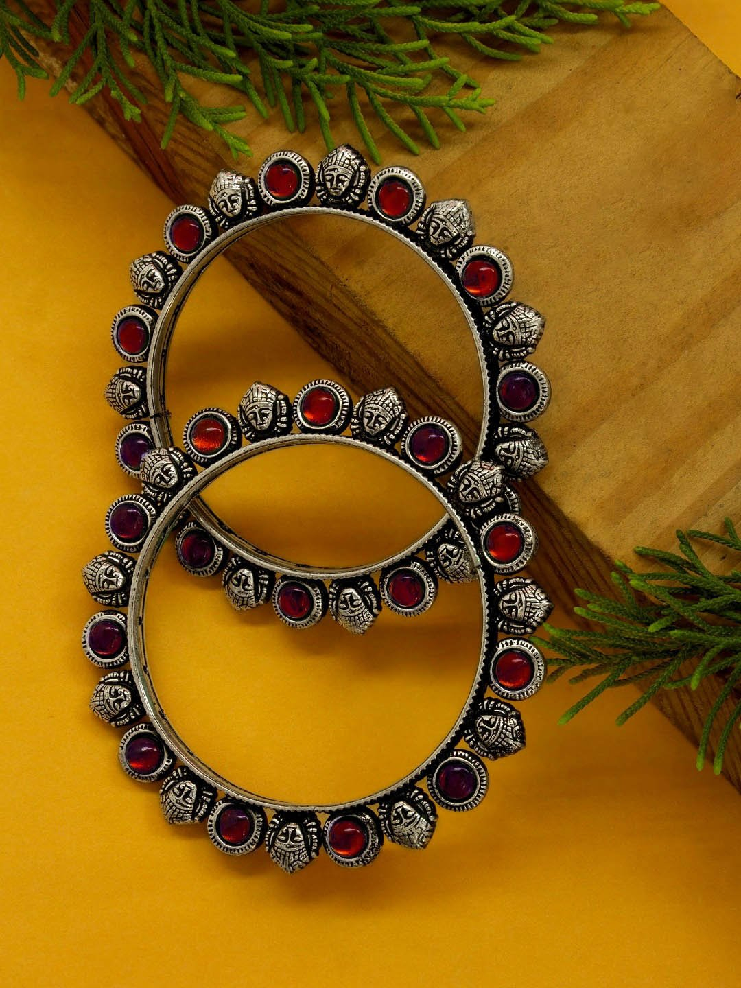 Oxidised German Silver Durgama Design With Red Color Stone Set Of ...