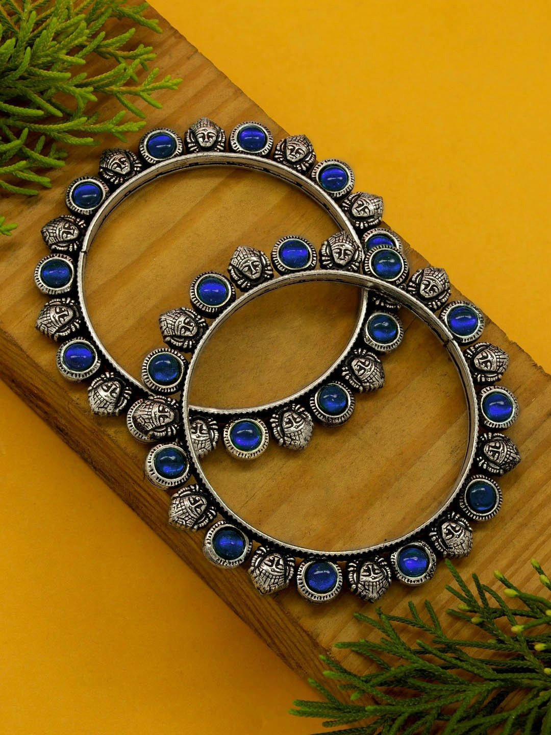 Oxidised German Silver Durgama Design With Blue Color Stone Set Of ...