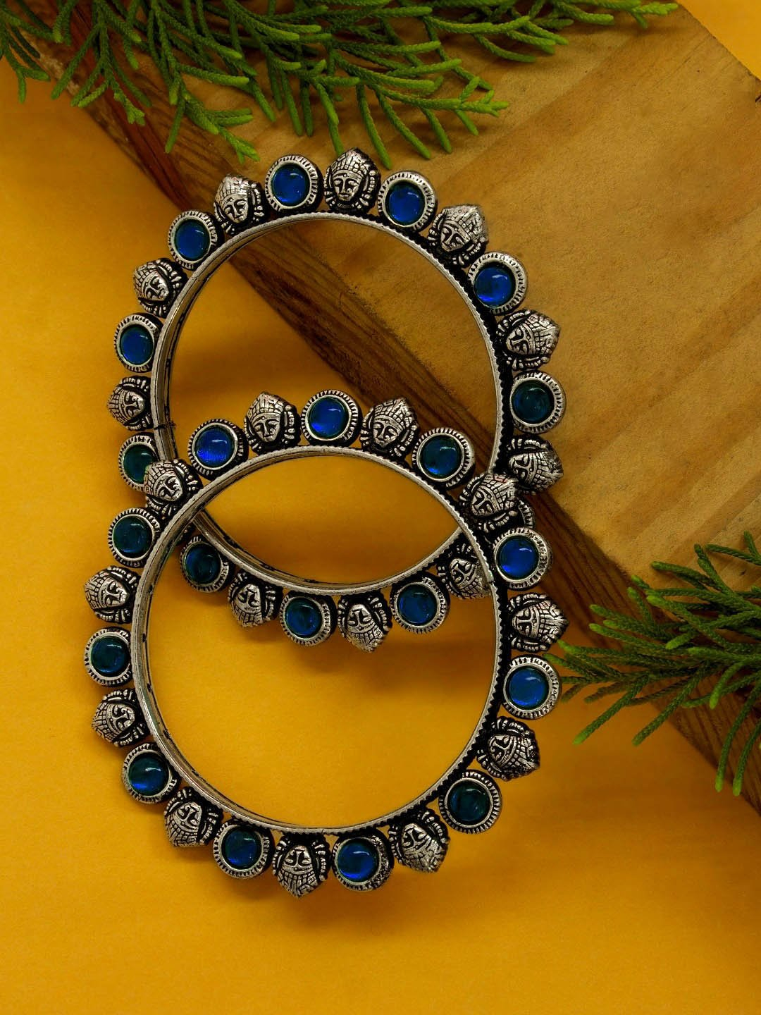 Oxidised German Silver Durgama Design With Blue Color Stone Set Of ...