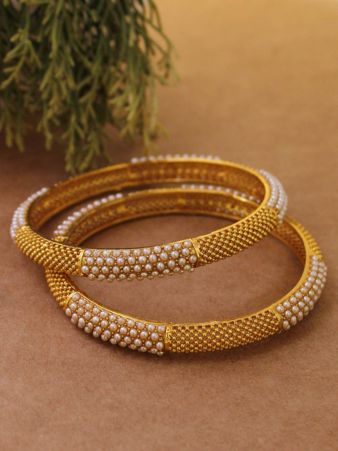 Avismaya Gold Plated Premium Quality Bangles With White Color Pearls