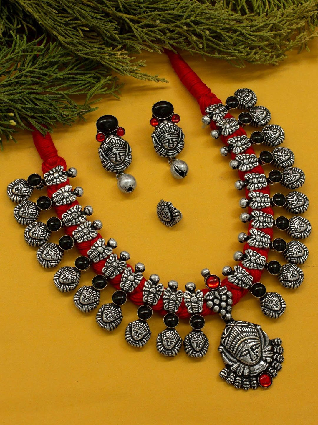 Oxidized German Silver Durgama Design Choker Necklace Set With ...