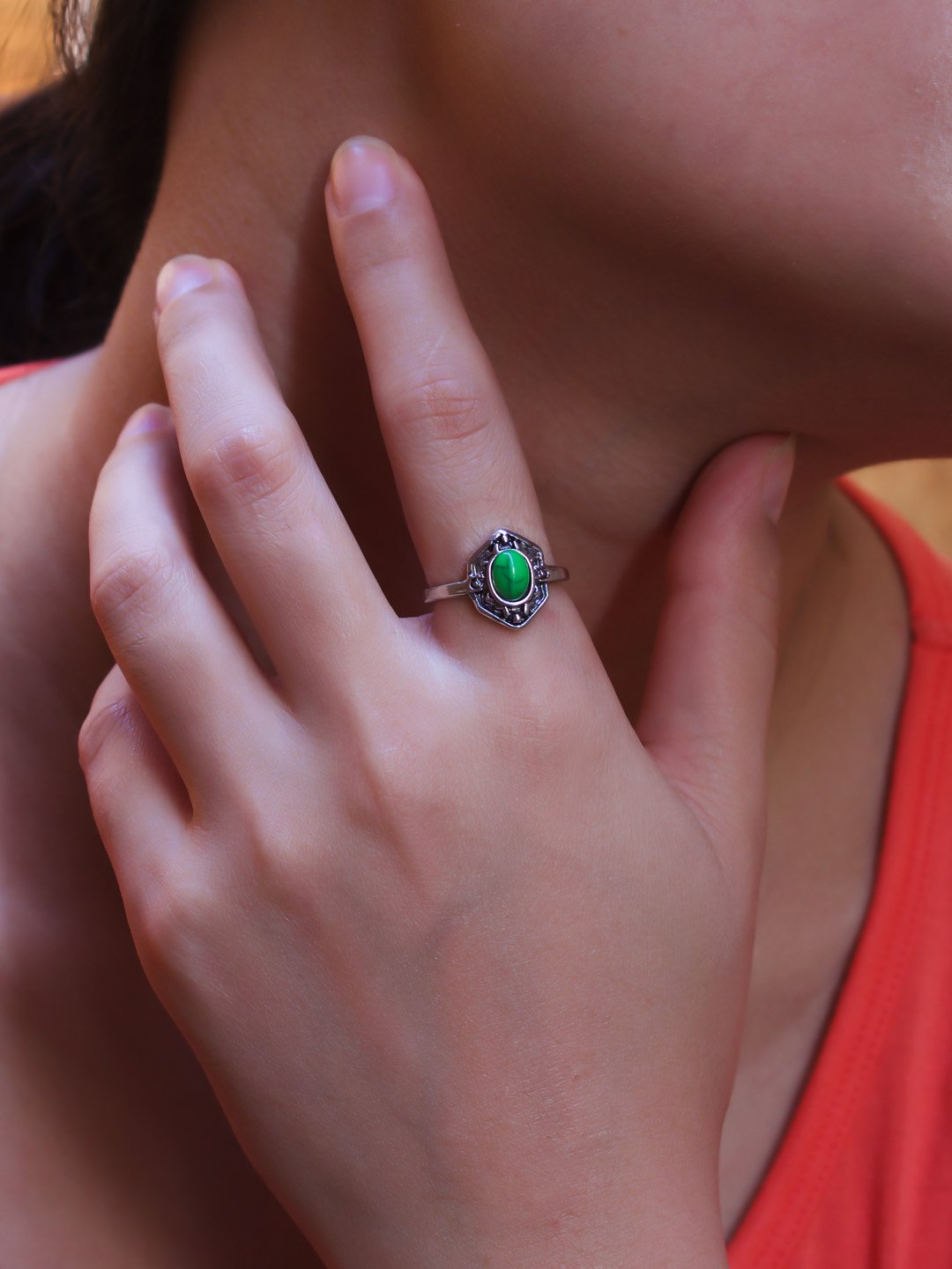 Green Boho Ring, Antique Ring, Created Emerald, Vintage Ring, Teardrop –  Adina Stone Jewelry