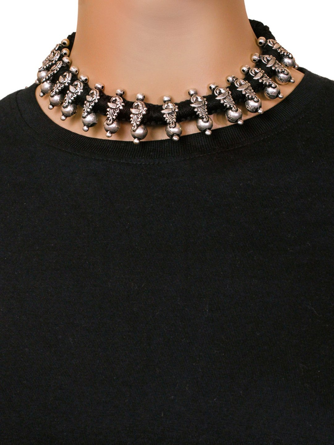 Oxidized German Silver Peacock Design Choker Necklace Set