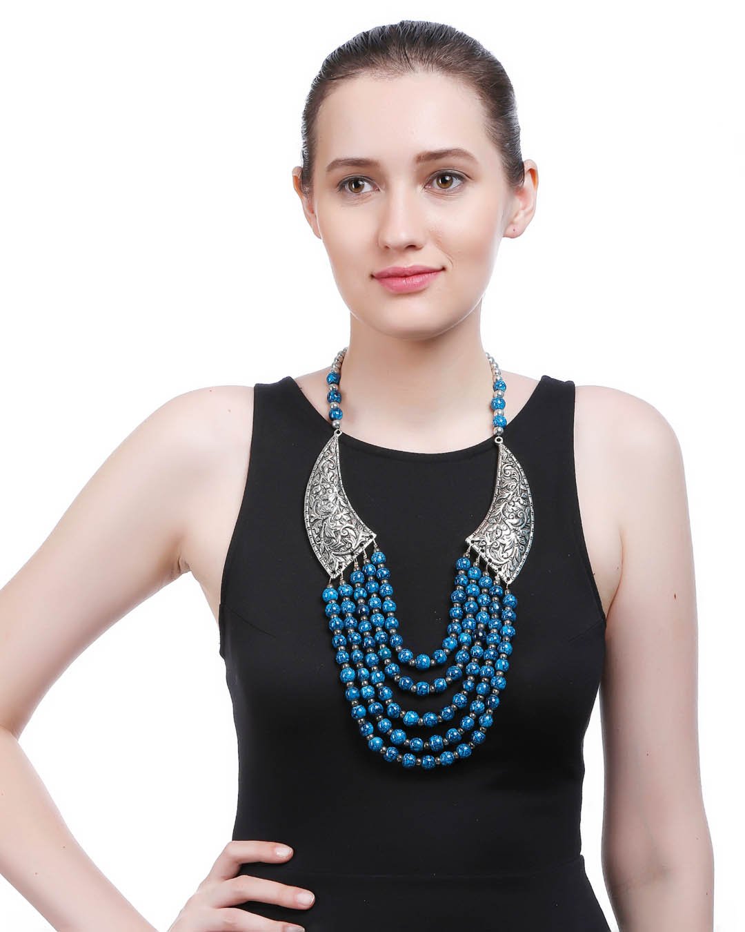 Brilliant Blue Faceted Glass Bead Necklace – Gem Set Love