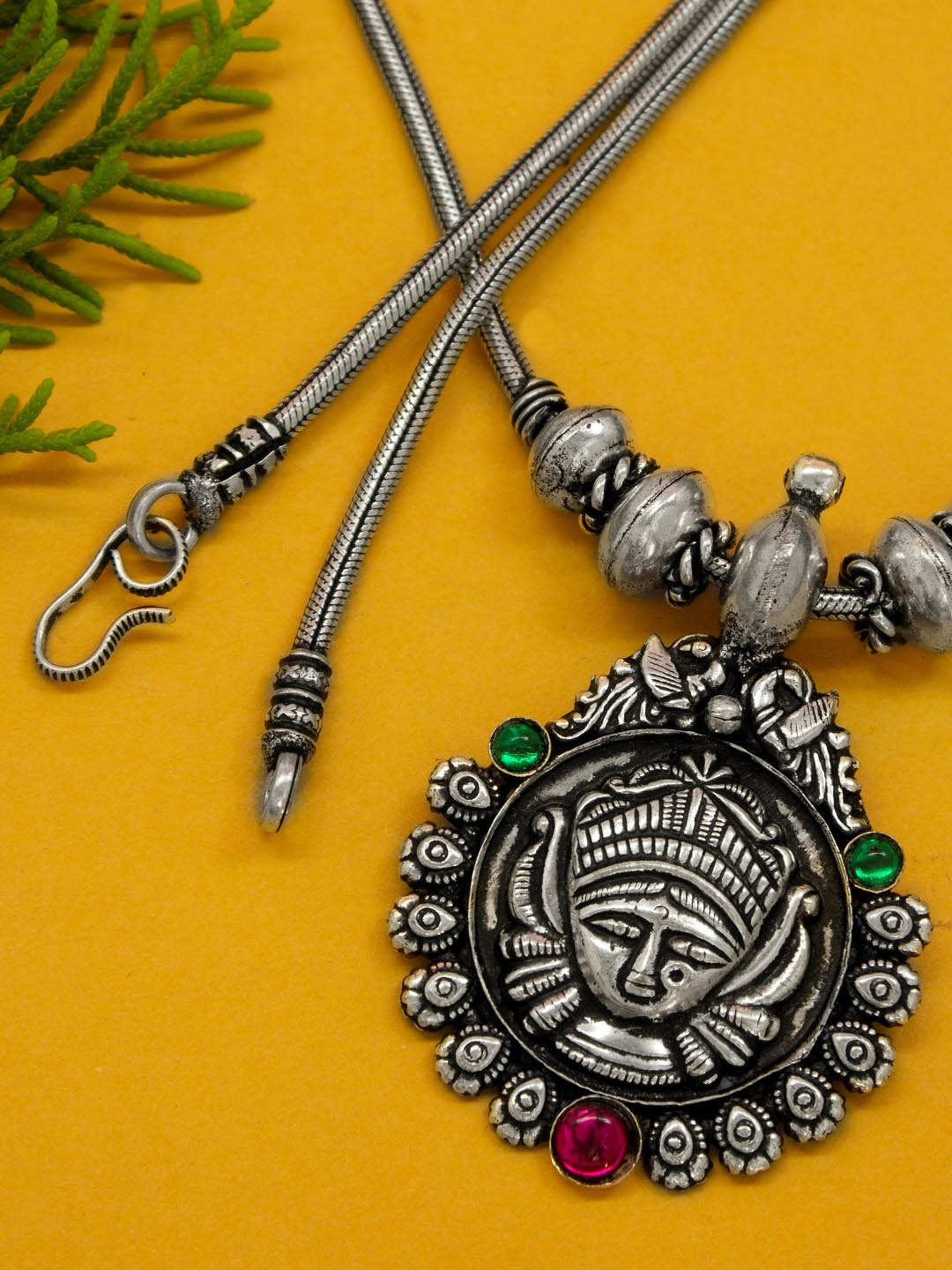 Oxidized German Silver Durgama Design Medium Necklace Set With ...