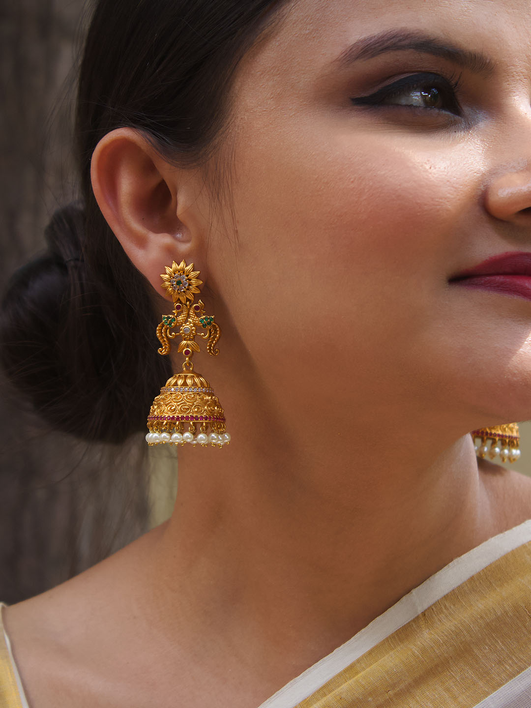 Ruby emerald gold on sale jhumkas