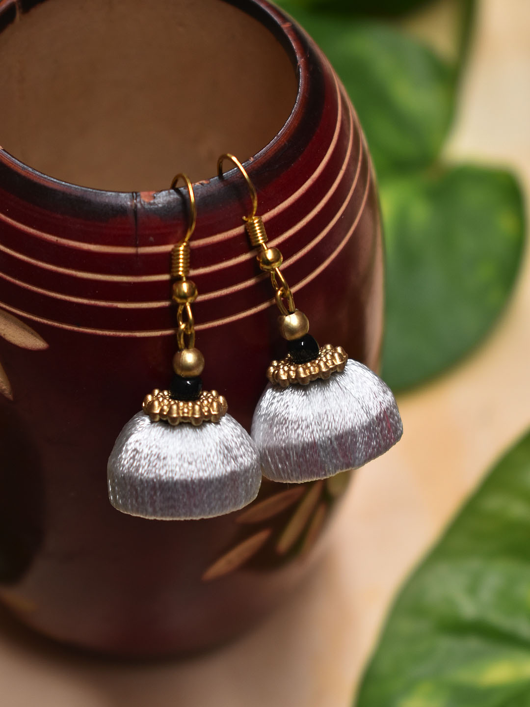 White colour silkthread jumka with pearl combination long hoops silk thread  jumka | Silk thread earrings, Silk thread jewelry, Orange jewelry