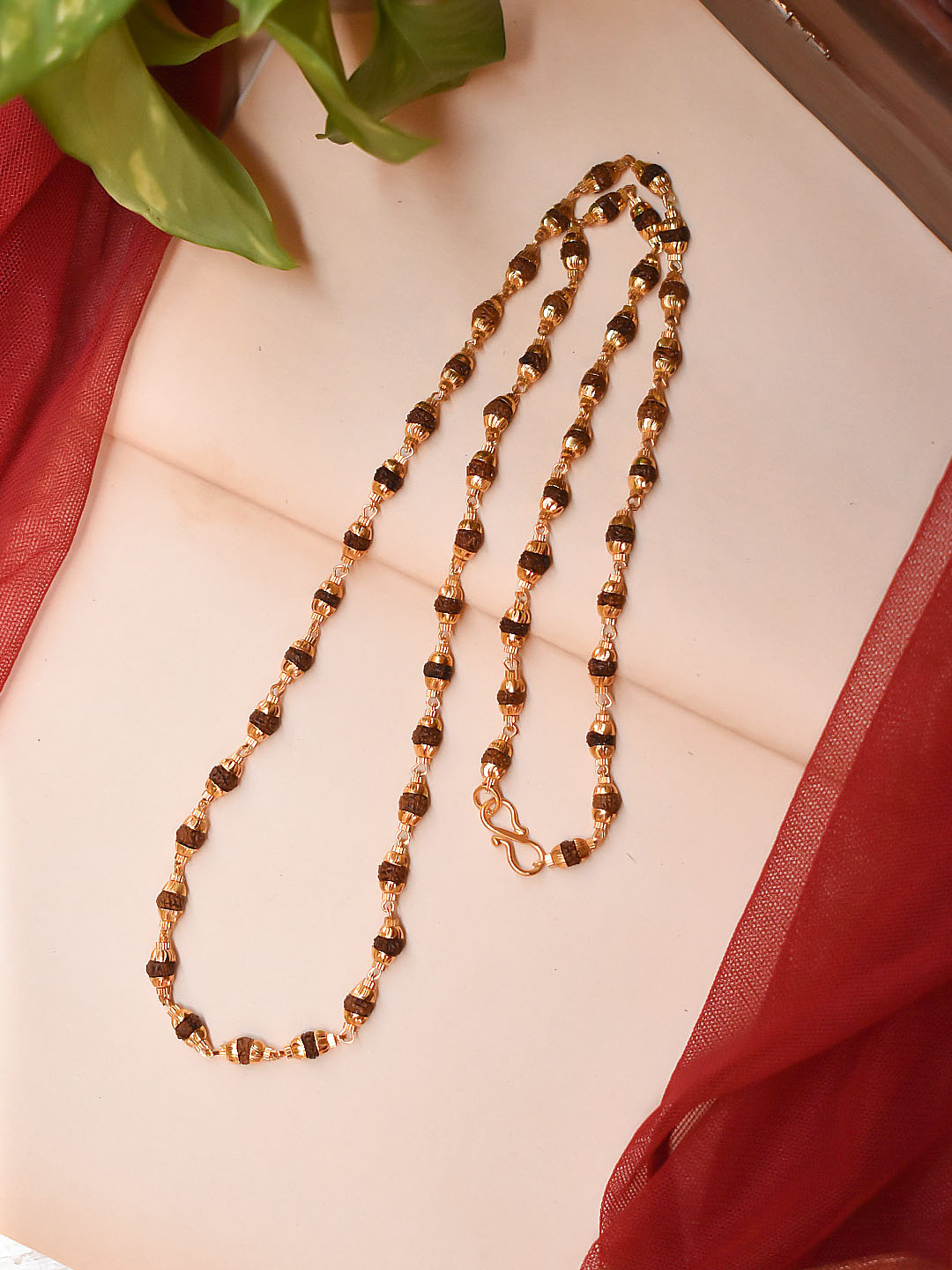 Gold Plating Geometric Design Copper Material Long Necklace With Pearl  Droppings
