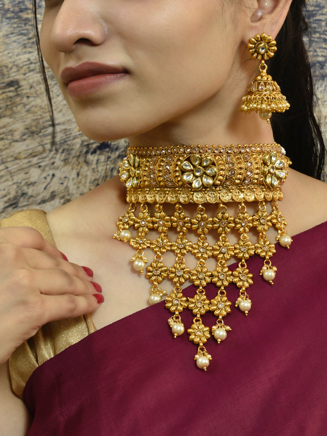 Gold Layered Necklace - Boho Necklace - Rhinestone Necklace - Lulus