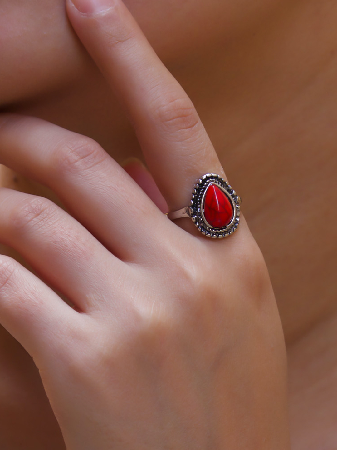 Red coral finger ring on sale designs