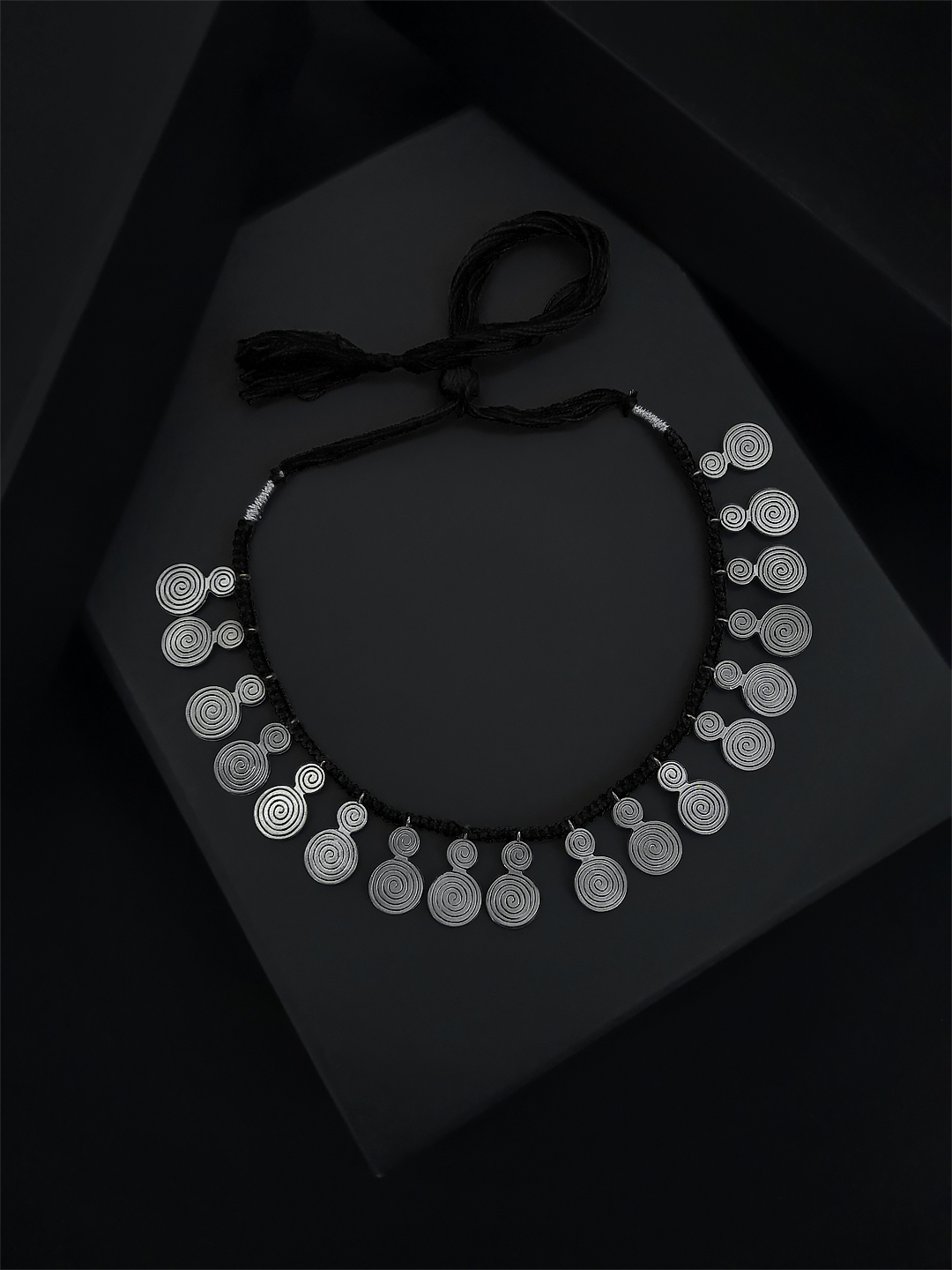 German Silver Designer Square Shaped Pendant Black Bead Thread Dori Necklace  for Women and Girls. | K M HandiCrafts India