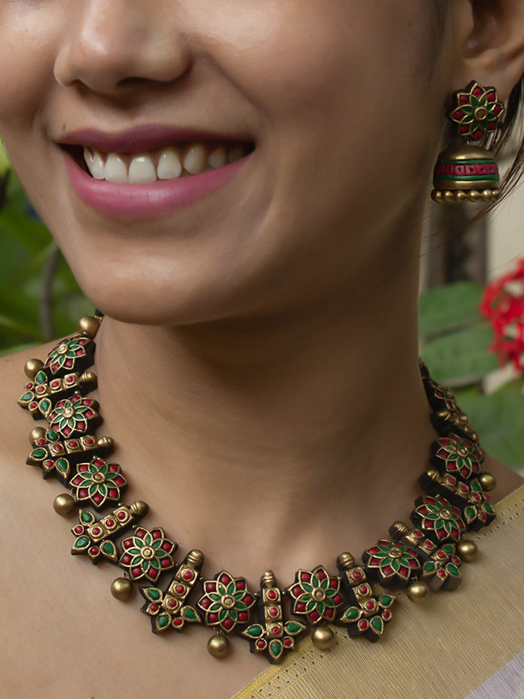 Buy Gold Plated Green Handcrafted Brass Kundan Necklace | ALW1034/AMG4 |  The loom